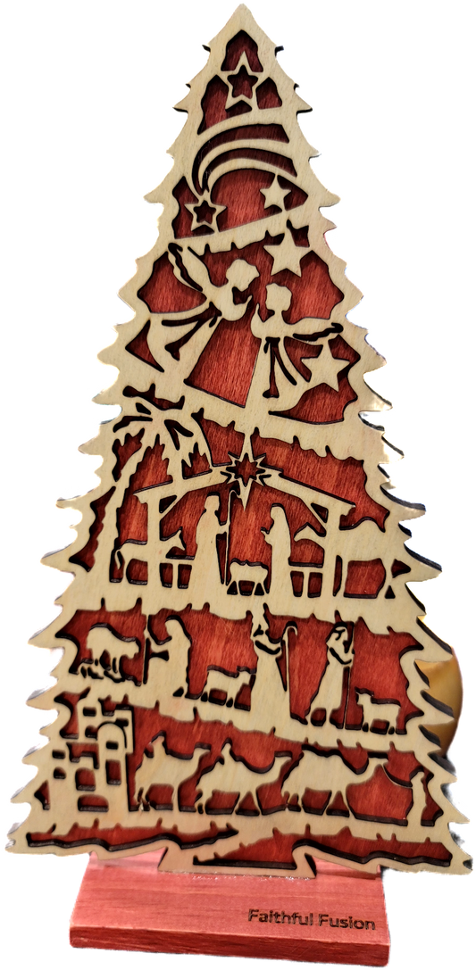 wooden nativity tree